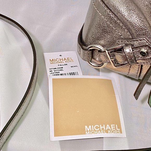 Authentic MICHAEL KORS Fallon Medium Nickel Satchel Leather Handbag - Picture 17 of 17